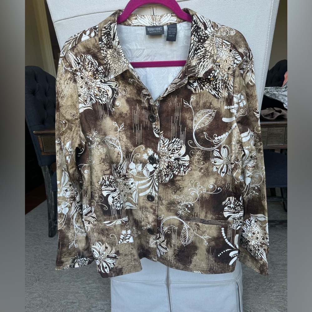 Lightweight jacket by Chicos Additions. Size 2 with sequins
